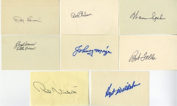 Lot of (25) Signed Vintage Baseball 3x5 Index Cards Including Waner Feller and Spahn